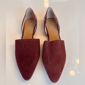 Franco Sarto maroon velvet flats with embroidery